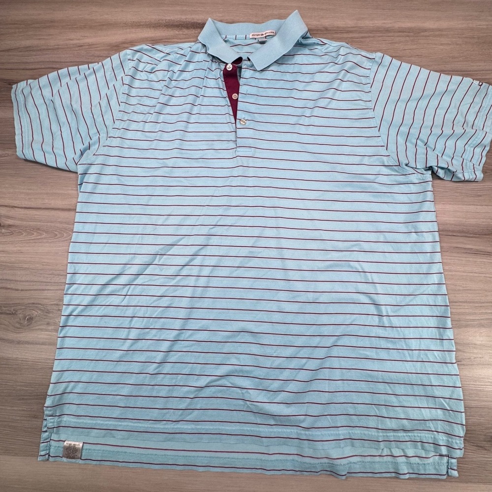 Peter Millar Mens XXL Polo Shirt‎ Blue Burgundy Striped Olde Florida Golf Club